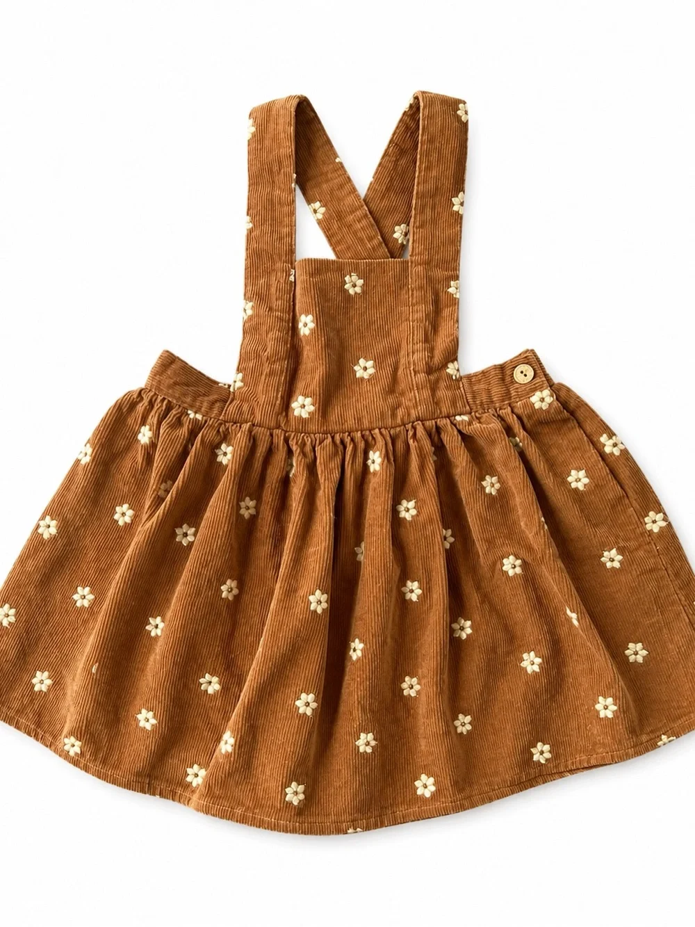 Rylee + Cru 12-18M Cotton Floral Brown Corduroy Pinafore Dress EUC